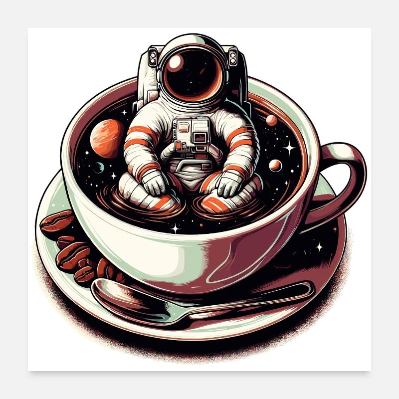 Black Coffee Astronaut Mug Galaxy Gift Poster 24" x 24" (60x60 cm)