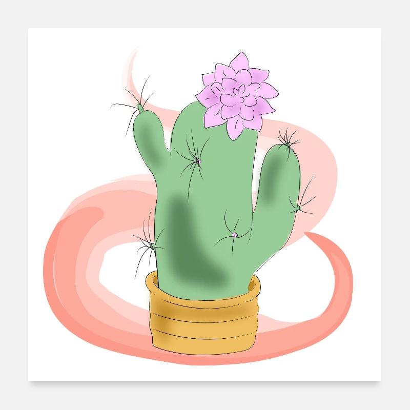 Kaktustopf mit rosa Blüte Poster 60x60 cm