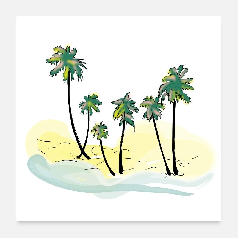 Plage paradisiaque avec palmiers des Caraïbes Poster 60 x 60 cm