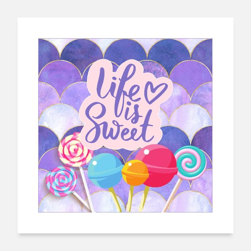 Life Is Sweet - Colourful Candy Lollipop Design Poster 24" x 24" (60x60 cm)