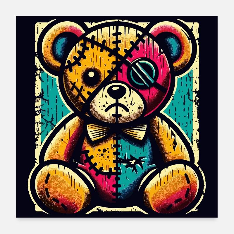 Patchwork Bärenkunst mit Vintage-Charme Poster 60x60 cm