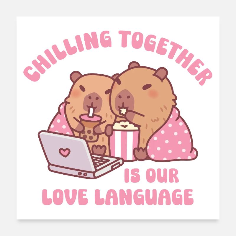 Mignons Capybaras Se Détendent Ensemble Langage Amour Poster 60 x 60 cm