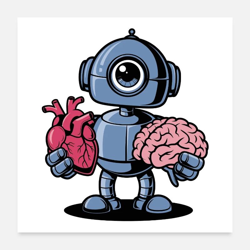 Herz vs. Gehirn Roboter Poster 60x60 cm