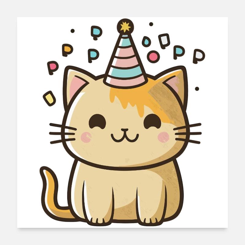 Chaton d’anniversaire mignon Poster 60 x 60 cm