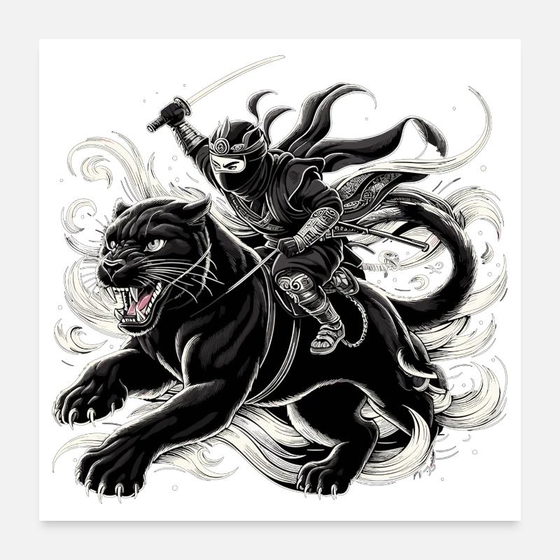 Ninja schwarzer Panther Jaguar Ninjato Geschenk Poster 60x60 cm