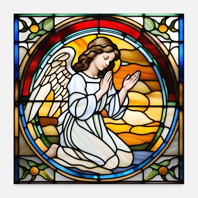 Praying Angel, Engel - Poster 60x60 cm - Weiß