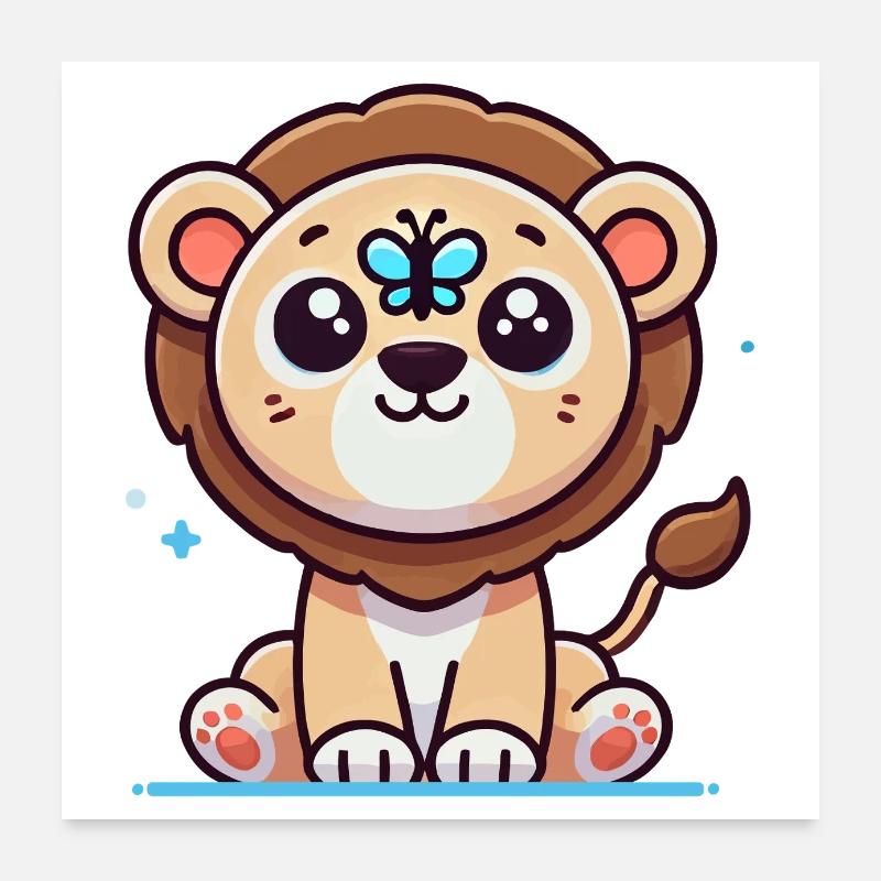 Lion cub with butterfly on her nose Poster 24" x 24" (60x60 cm)