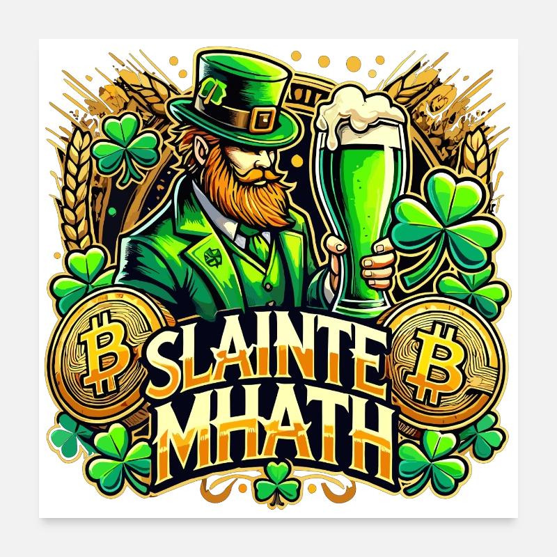 St. Patrick's Day Slainte Mhath Bitcoin Gift Poster 24" x 24" (60x60 cm)