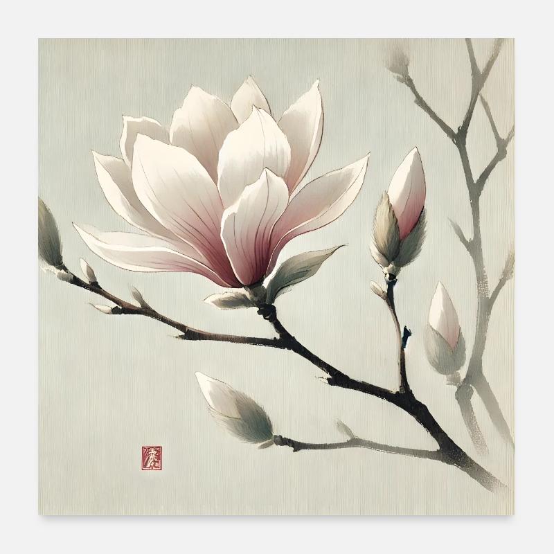 Japanese style magnolia flower Poster 24" x 24" (60x60 cm)