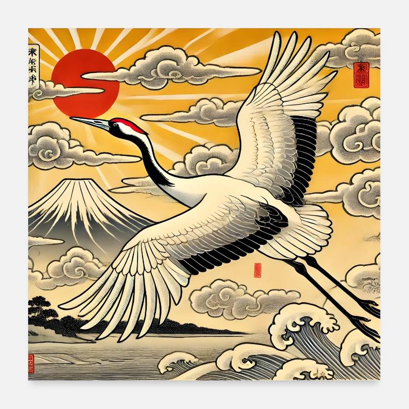 Grue de style japonais Poster 60 x 60 cm