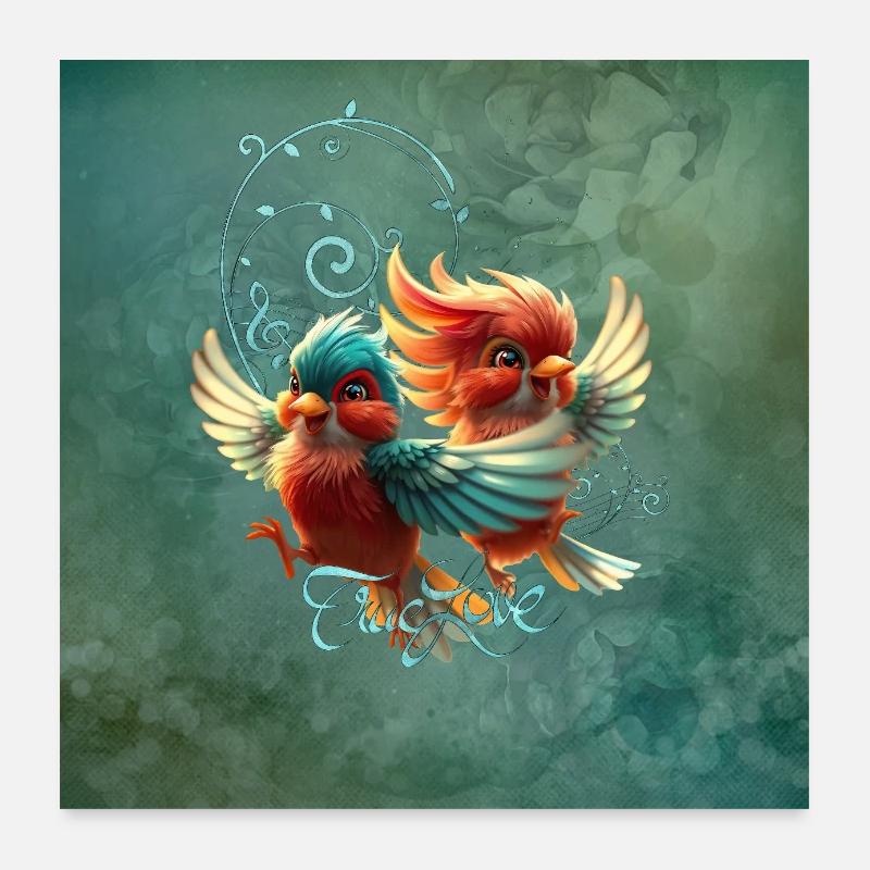 Mélodie d’amour d’oiseaux tendres. Poster 60 x 60 cm
