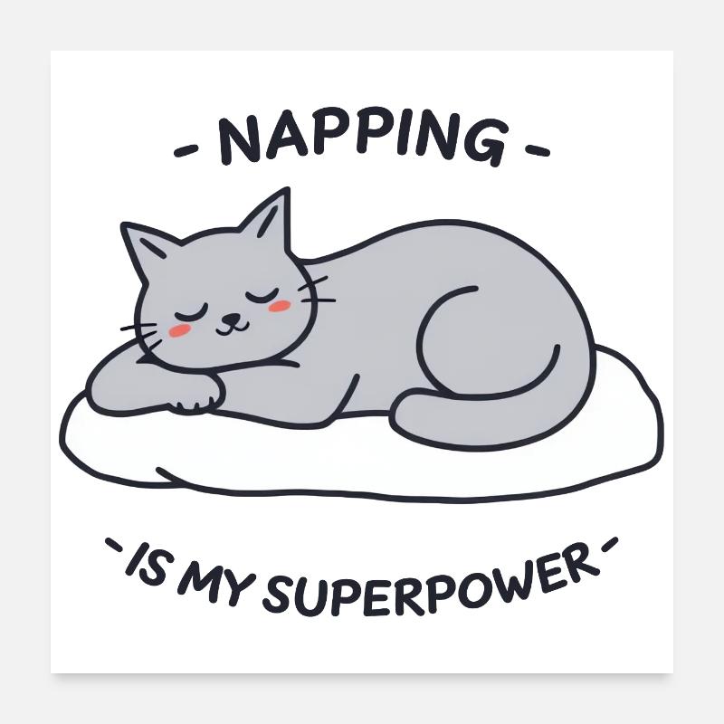 Relaxed Gray Cat Sleeping on a Pillow Poster 24" x 24" (60x60 cm)