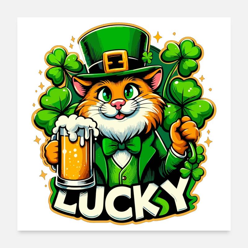 St. Patrick's Day Leprechaun Cat Happy Poster 24" x 24" (60x60 cm)