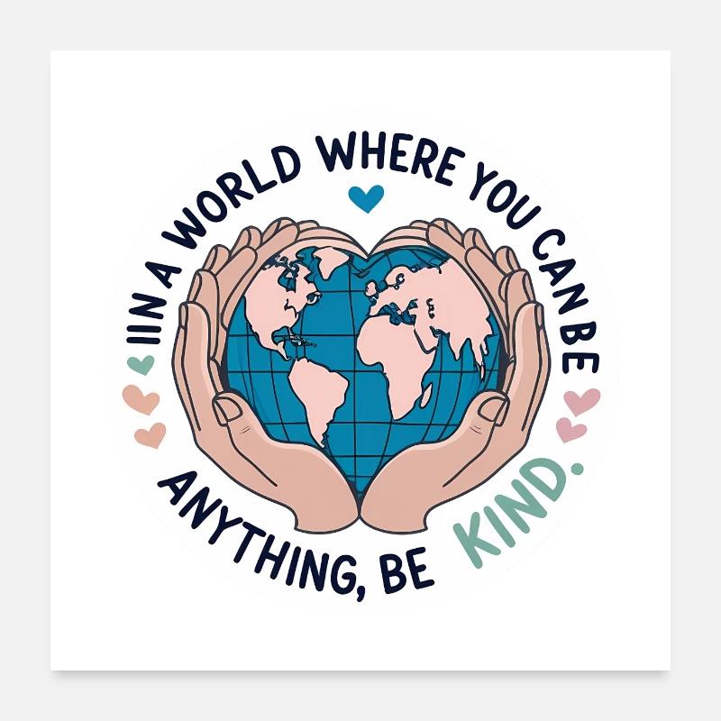 Be Kind World Heartfelt Compassion & Unity Poster 24" x 24" (60x60 cm)