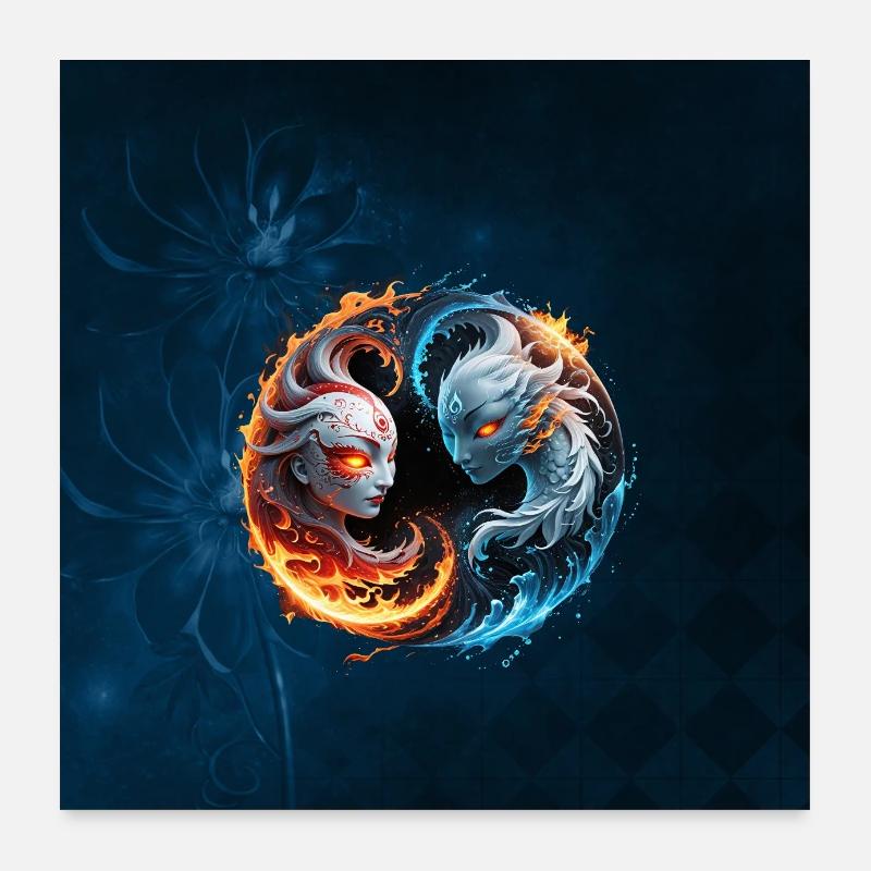 Harmonie élémentaire, yin et yang de la nature. Poster 60 x 60 cm
