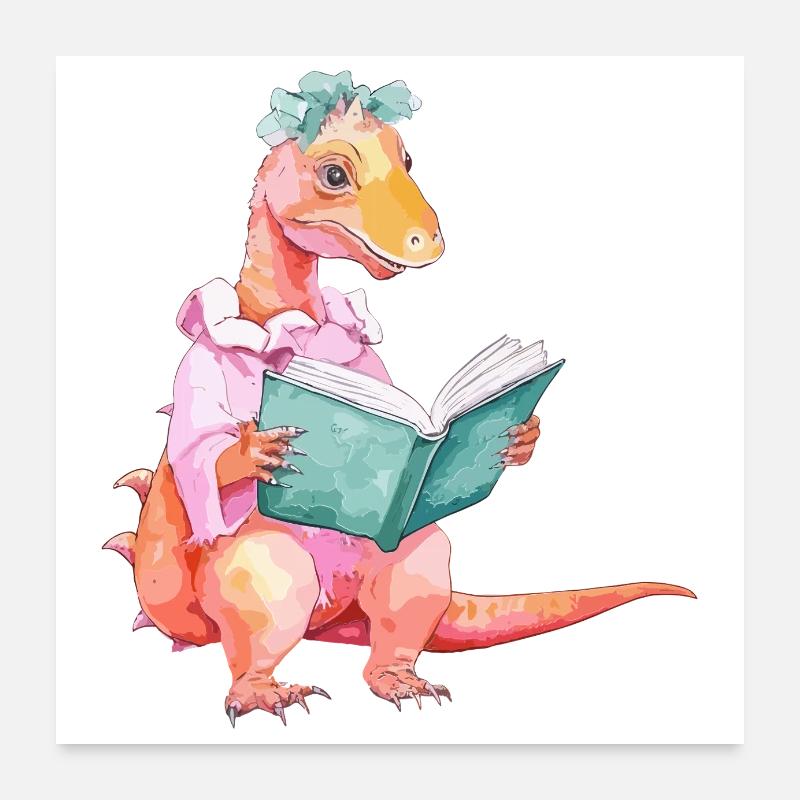 Reading Dinosaur - Books T-Rex Poster 24" x 24" (60x60 cm)