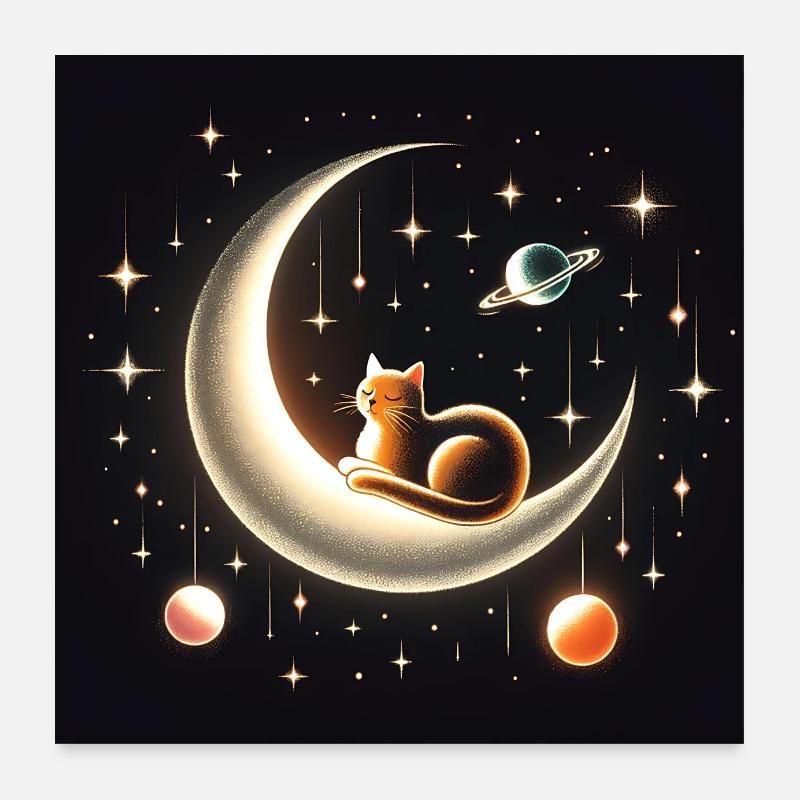 Little cat on crescent moon Poster 24" x 24" (60x60 cm)