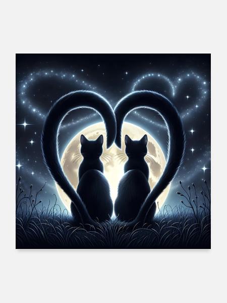 Zwei verliebte Katzen - Poster 60x60 cm - Weiß - Vorne