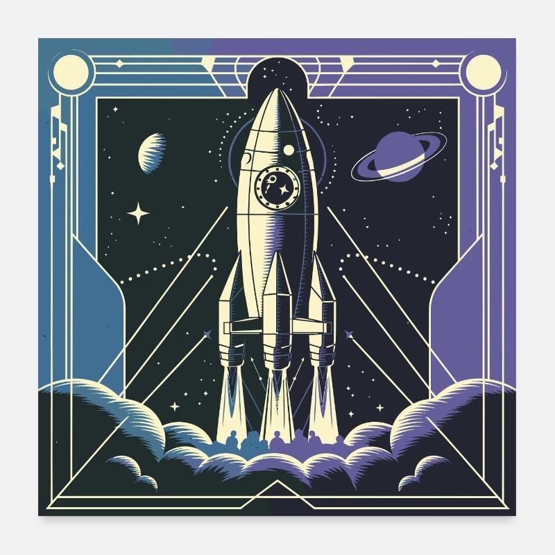 Art Deco Rocket – Vintage Sci-Fi Space Design Poster 24" x 24" (60x60 cm)
