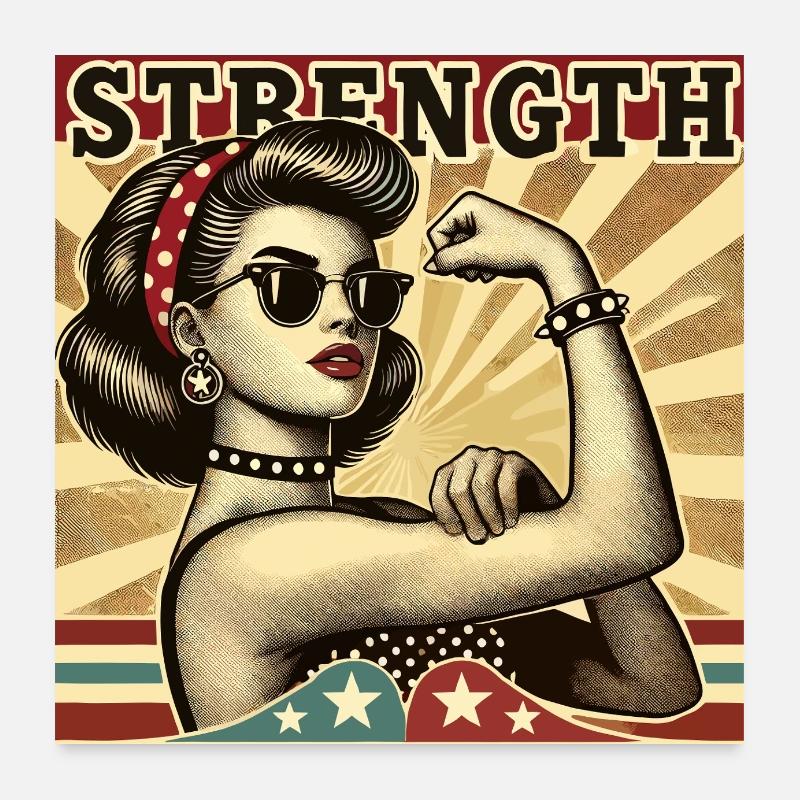 Stärke starke coole Frau Rockabilly Geschenk Poster 60x60 cm