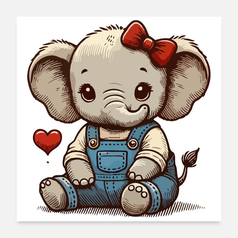 Bébé éléphant en salopette vintage Poster 60 x 60 cm
