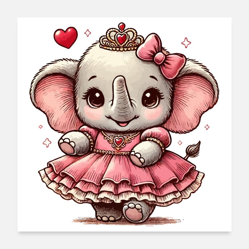 Elephant princess with crown Poster 24" x 24" (60x60 cm)
