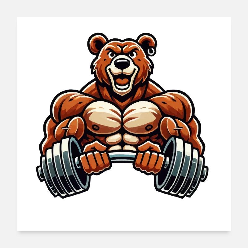 bär bodybuilder comic - Poster 60x60 cm - Weiß