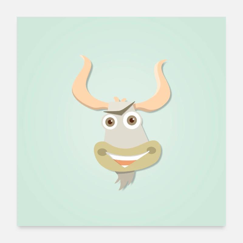 Fröhliche Illustration eines Yakkopfes Poster 60x60 cm