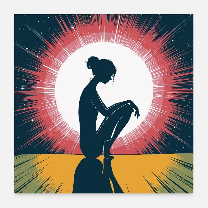 Silhouette pensive au clair de lune - Poster 60 x 60 cm - blanc