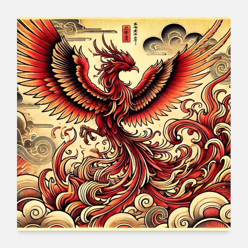 Phönix im japanischen Stil Poster 60x60 cm