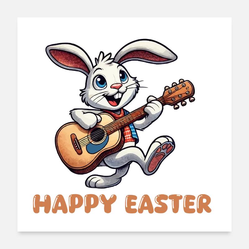 Guitare Lapin Joyeuses Pâques Poster 60 x 60 cm