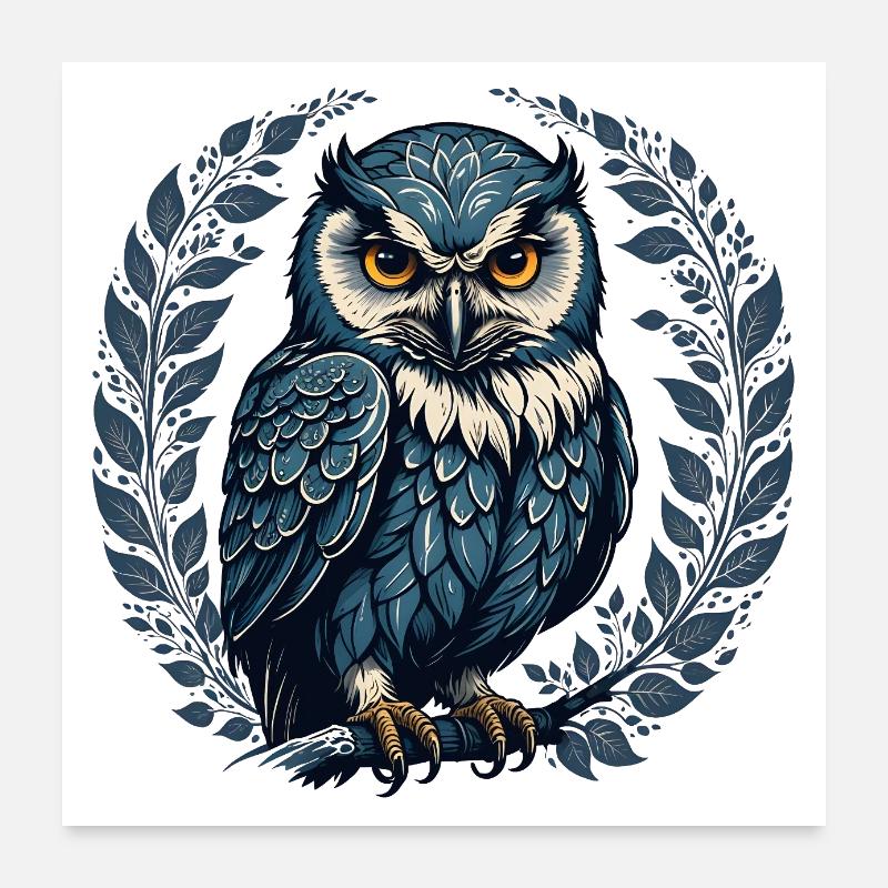 Owl in blue Poster 24" x 24" (60x60 cm)