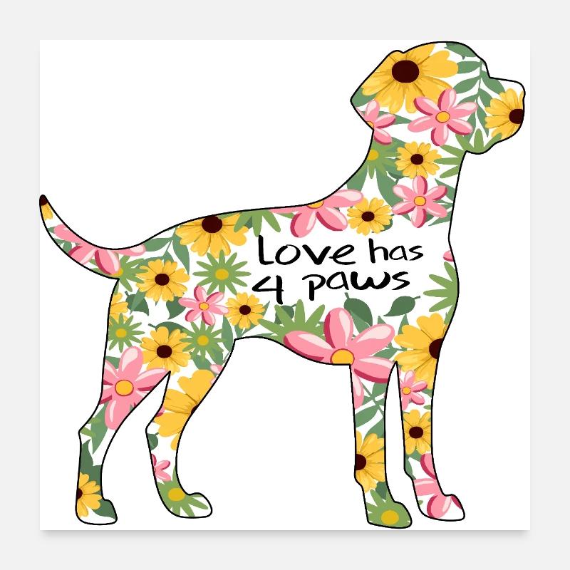 Labrador chien design fleurs Poster 60 x 60 cm