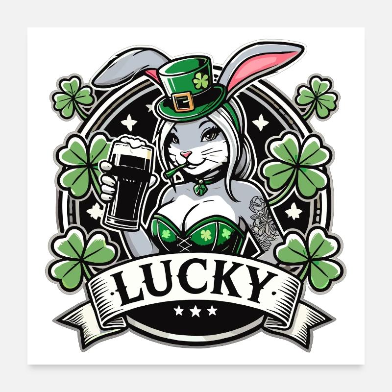 St. Patrick's Day Bunny Bunny Beer Happy Poster 24" x 24" (60x60 cm)