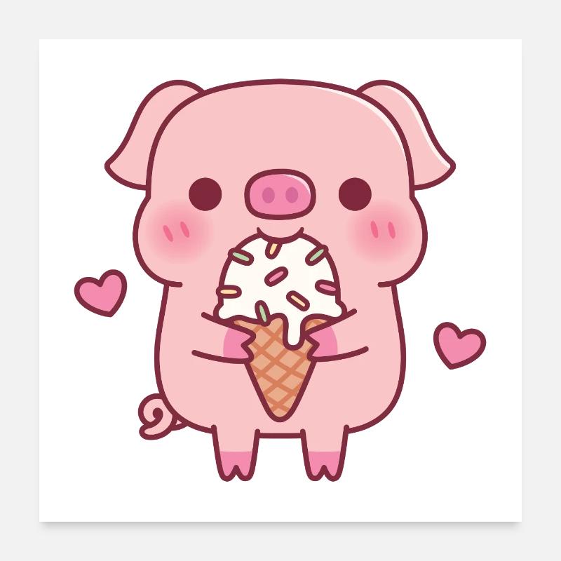 Mignon cochon aime la glace Poster 60 x 60 cm
