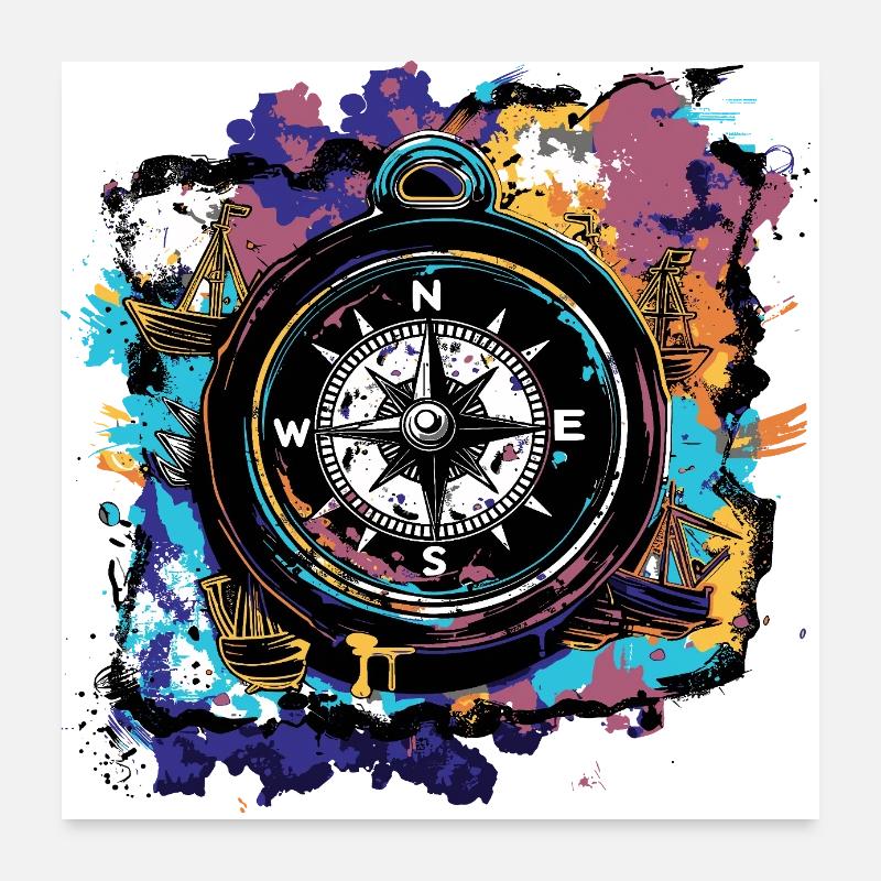 Captain Boat Compass Poster 24" x 24" (60x60 cm)