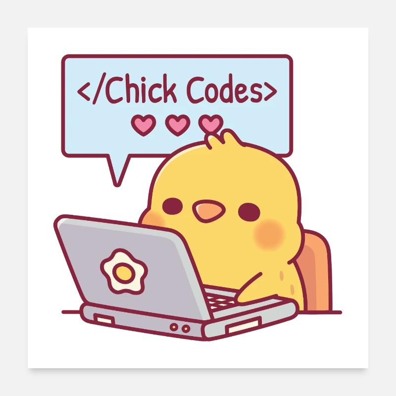 Cute Chick Coding On Laptop Chick Codes Funny Poster 24" x 24" (60x60 cm)