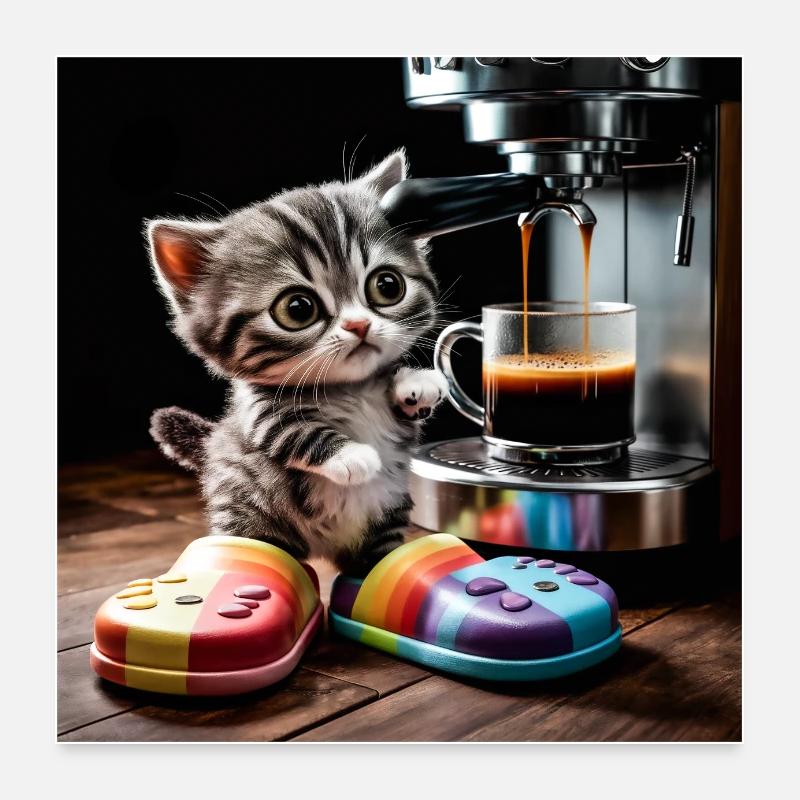 Le chat prend une pause-café Poster 60 x 60 cm