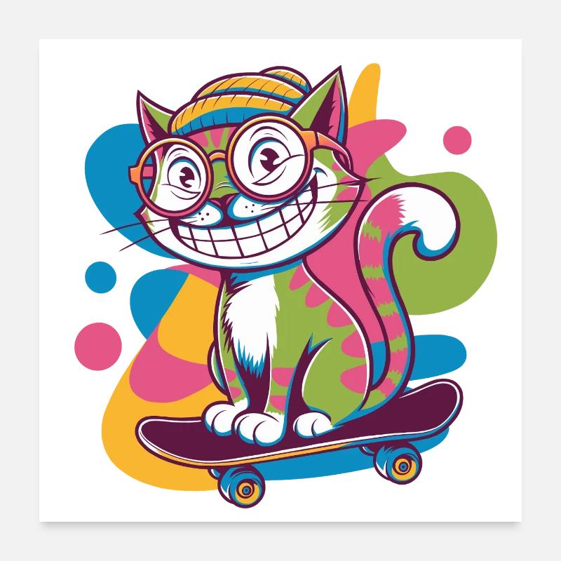 Chat patineur funky Poster 60 x 60 cm