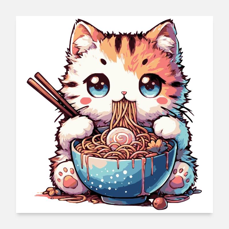 Ramen Noodles Cat Poster 24" x 24" (60x60 cm)