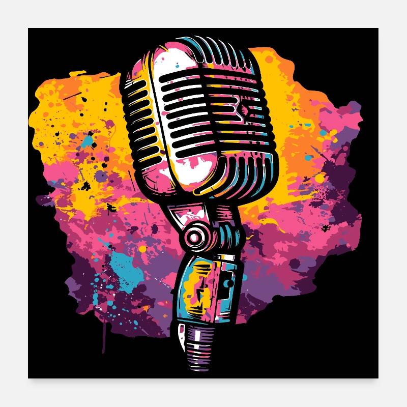 Mikrofon bunt musik sticker Poster 60x60 cm