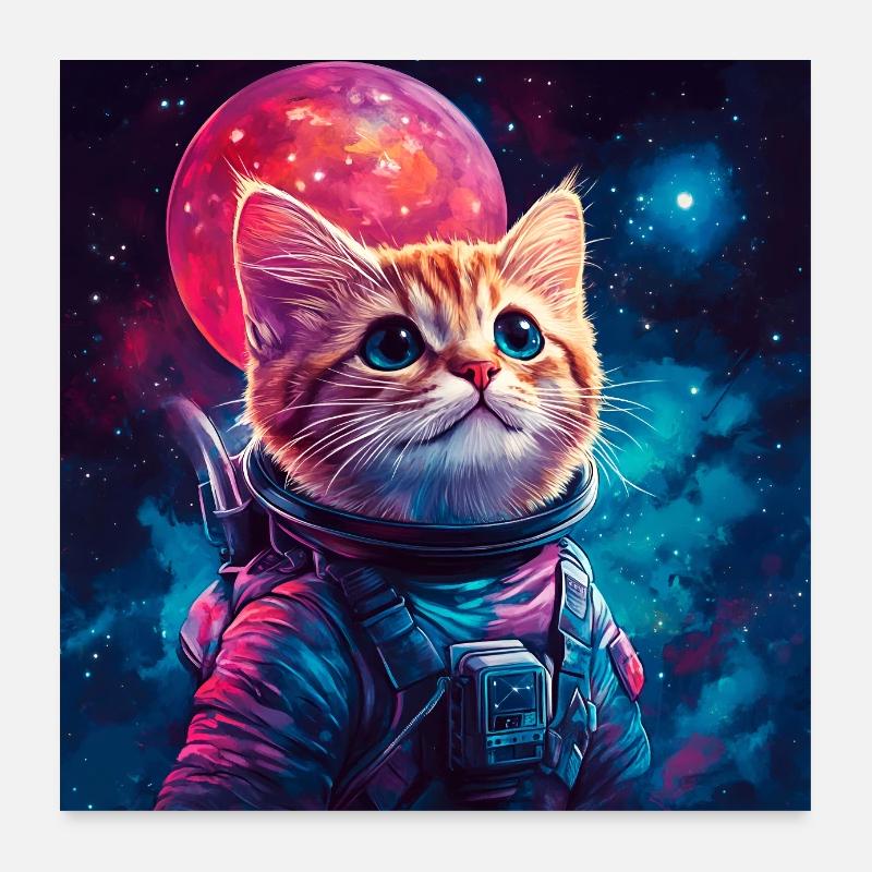 Chat astronaute rose espace Poster 60 x 60 cm