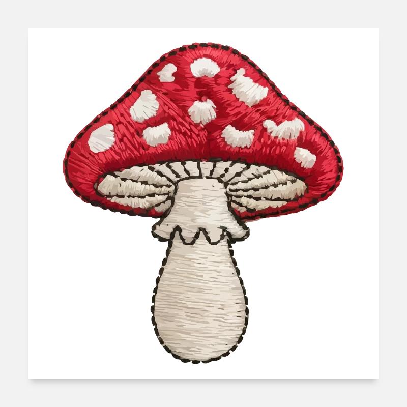 Champignon brodé Poster 60 x 60 cm
