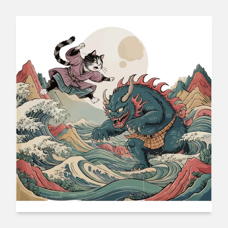 Chat samouraï Poster 60 x 60 cm
