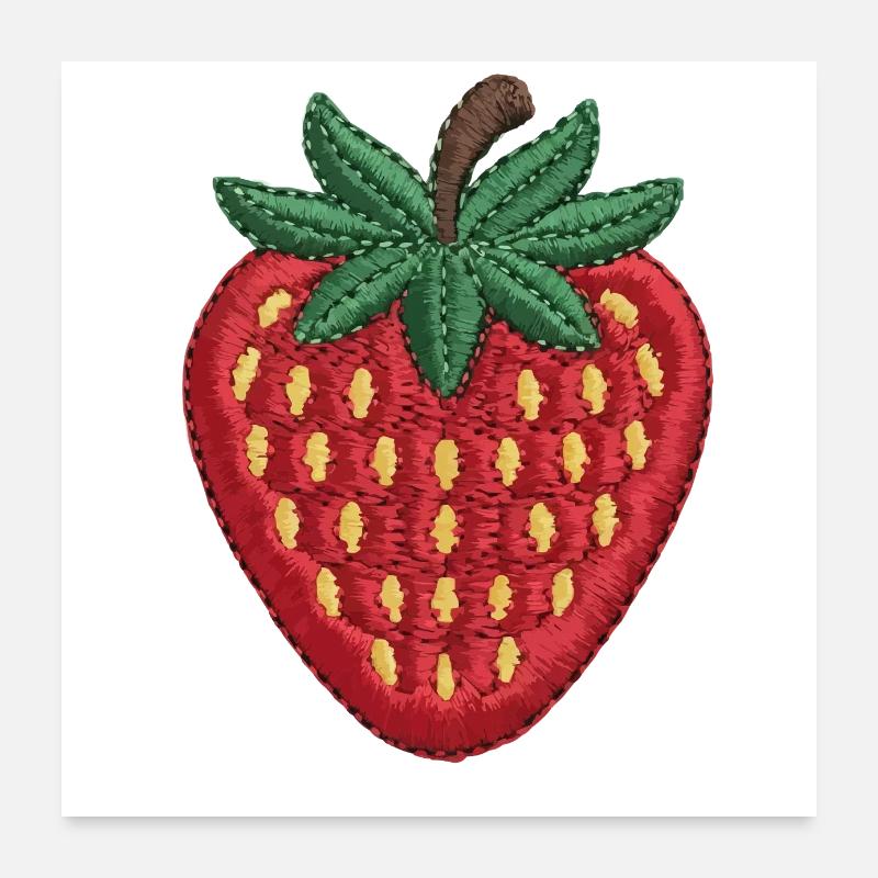 Fraise brodée - Poster 60 x 60 cm - blanc