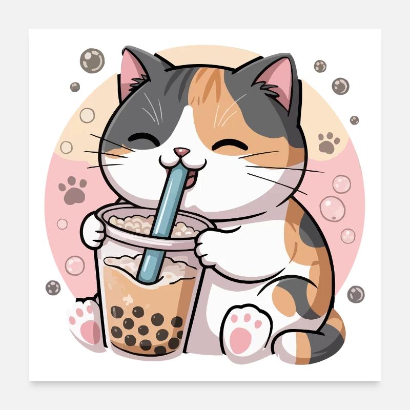 thé à bulles de boisson chat Poster 60 x 60 cm