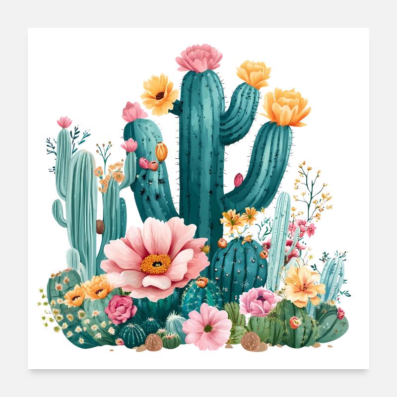Cactus Plante Floral Cactus Tropical Poster 60 x 60 cm