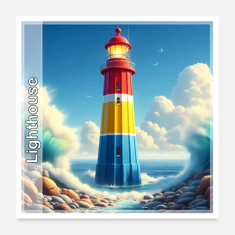 Leuchtturm - Poster 60x60 cm - Weiß