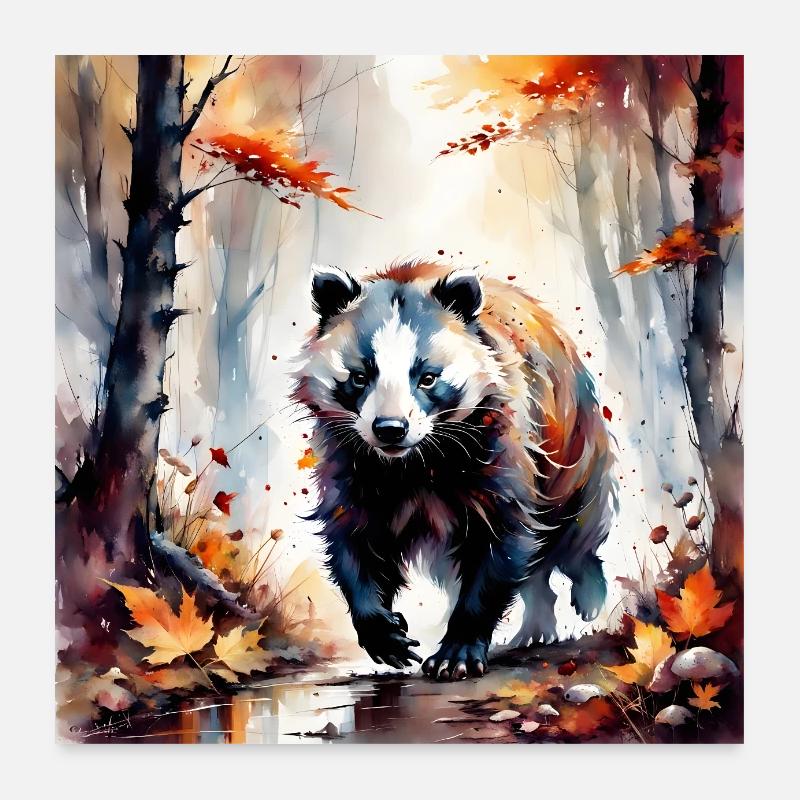 Dachs im Herbs - Poster 60x60 cm - Weiß