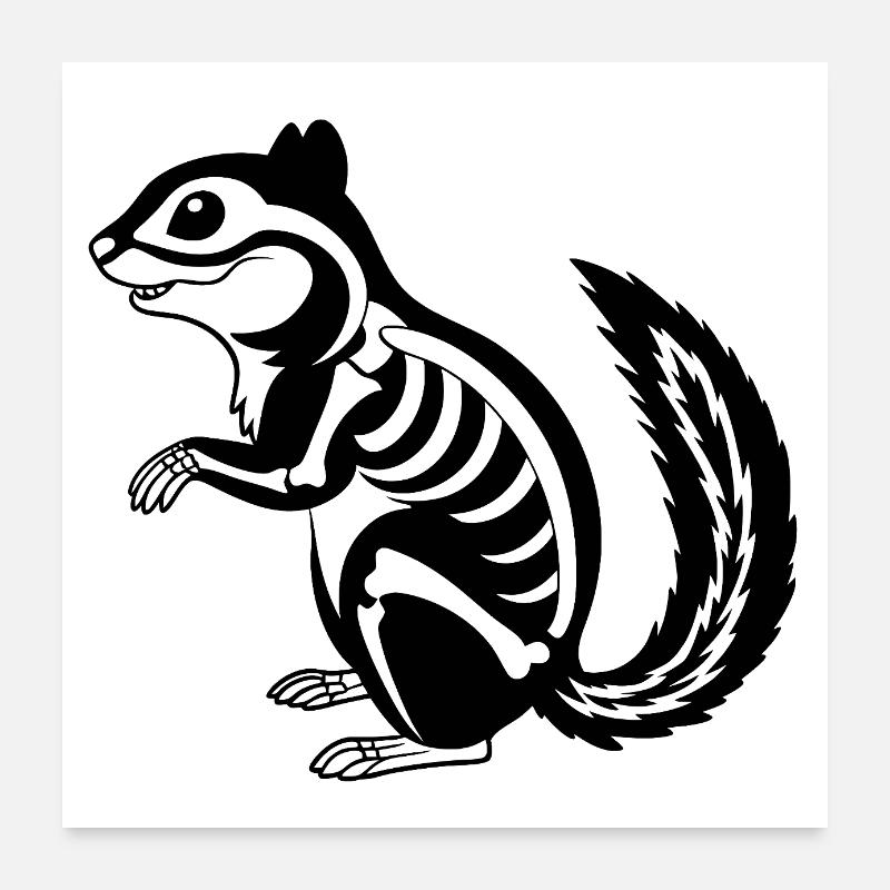 Skeleton Squirrel – Whimsical Dark Art Poster 24" x 24" (60x60 cm)
